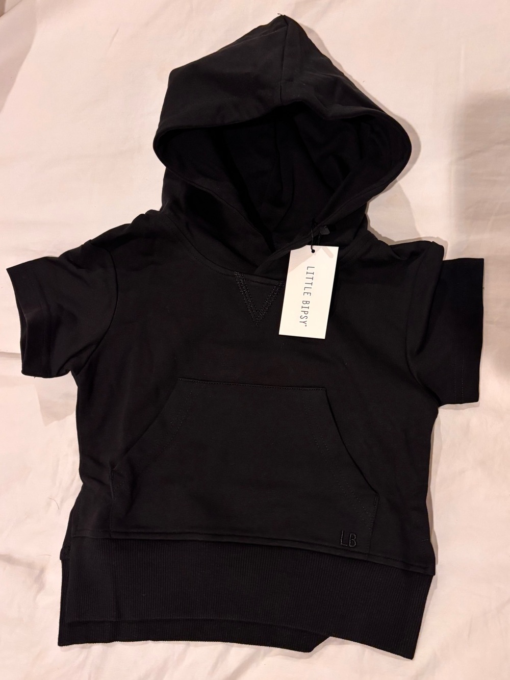 Little Bipsy Black Short-Sleeve Hoodie with Kangaroo Pocket 12-18 Months